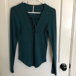 Free People LS Dark Green Top